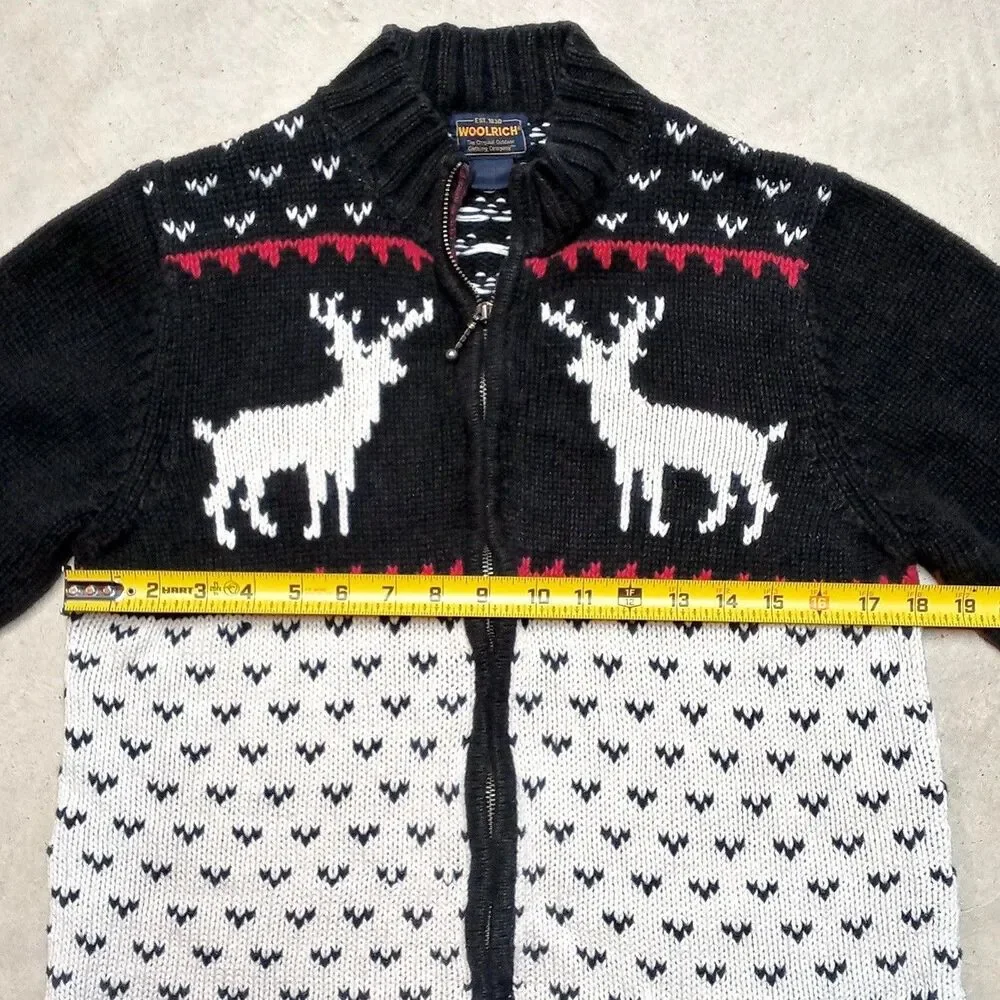 Vintage Woolrich Womens Sweater LARGE Reindeer Christmas Holiday Nordic Cardigan